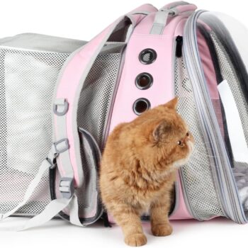 Pet Carrier Backpack, Bubble Backpack Carrier, Cats and Puppies,Airline-Approved, Designed for Travel, Hiking, Walking & Outdoor Use (Dual Expandable-Pink)